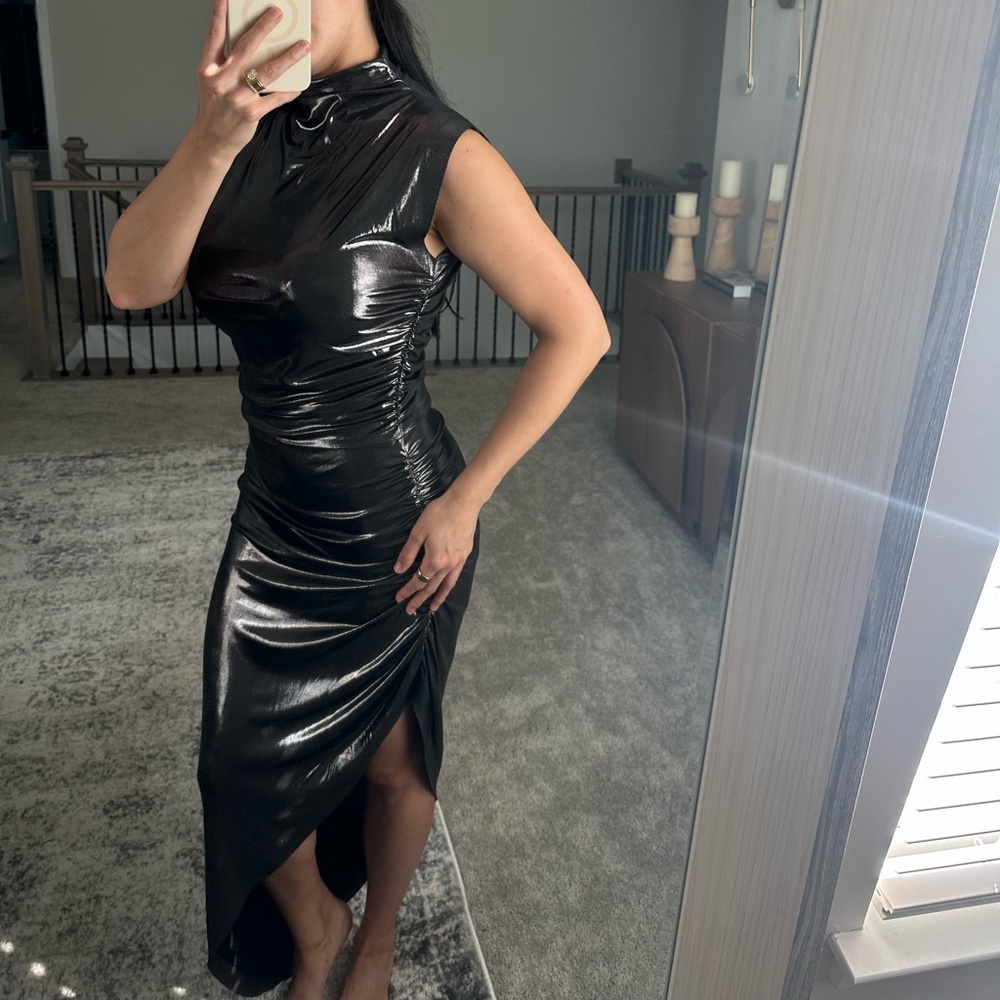 Norma Kamali Shiny Black Midi Dress - Picture 2 of 4